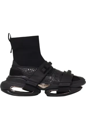 Balmain Sko, Herre, Sort, 45 EU, Polyester, Sorte B-Bold høje sneakers med remme