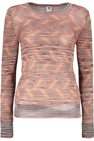 M Missoni Strik, Dame, Brun, XL, Uld, Zig Zag Mønster Crew-Neck Sweater