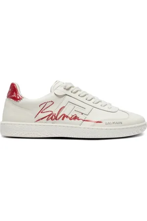 Balmain Sko, Dame, Hvid, 37 EU, Hvid Rød Logo Sneaker