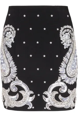 Balmain Nederdel, Dame, Sort, XS, Paisley- og stjernebroderet nederdel