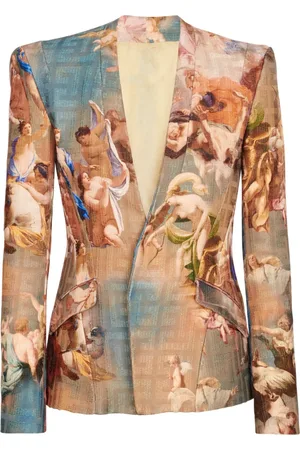 Balmain Jakke, Herre, Flerfarvet, M, Uld, Himmel print kravefri jakke