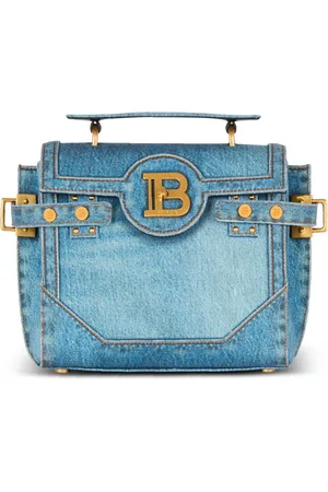Balmain Taske, Dame, Blå, ONE SIZE, Denim, B-Buzz 23 taske i denim print lærred