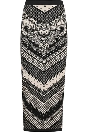Balmain Nederdel, Dame, Flerfarvet, M, Uld, Paisley Monogram Strik Midi Nederdel