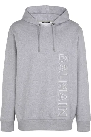 Balmain Sweathshirts & Hoodies, Herre, Grå, L, Bomuld, Hættetrøje i bomuld med reflekterende logo