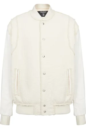 Balmain Jakke, Herre, Hvid, M, Bomuld, Tekstureret bomuld bomberjakke