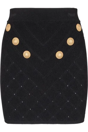 Balmain Nederdel, Dame, Sort, XS, Polyester, 6-knaps nederdel med knapper