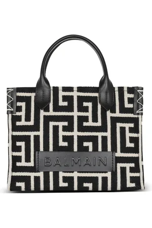Balmain Taske, Dame, Sort, ONE SIZE, Læder, B-Army monogrammed jacquard og læder tote taske