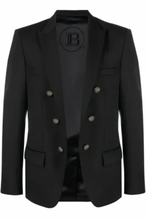 Balmain Jakke, Herre, Sort, XL, Uld, Double-Breasted Uld Blazer