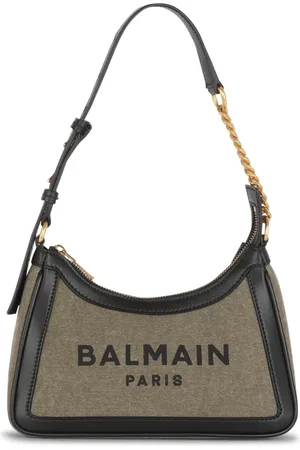 Balmain Taske, Dame, Grøn, ONE SIZE, Læder, Canvas B-Army håndtaske med læderpaneler