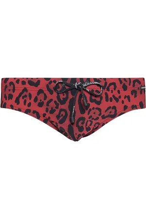Dolce & Gabbana Badetøj, Herre, Rød, L, Leopard Print Swim Briefs