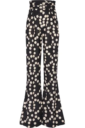 Balmain Bukser, Dame, Sort, XS, Uld, Polkaprikkede bukser med vidde i benene