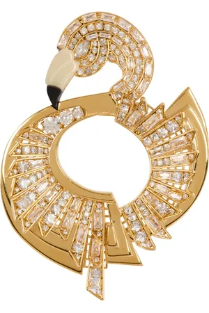 Balmain Tilbehør, Dame, Gul, ONE SIZE, Uld, Messing og krystal flamingo broche