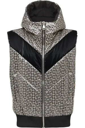 Balmain Jakke, Herre, Sort, L, Nylon, Ærmeløs dunjakke med monogram