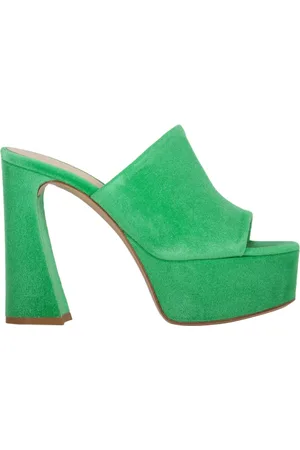Gianvito Rossi Sko, Dame, Grøn, 38 1/2 EU, Suede, Suede Mules med Udskæring Blokhæl