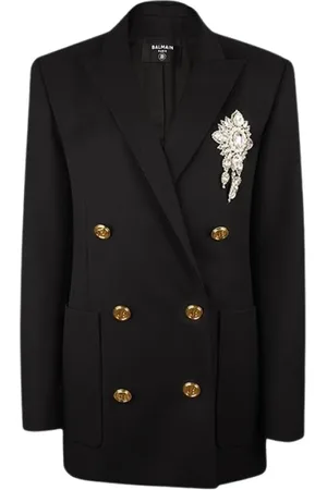 Balmain Jakke, Dame, Sort, XS, Sort Blazer Vest med Brystsmykker