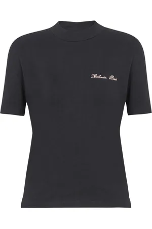 Balmain Top, Dame, Sort, XS, Bomuld, Broderet Signatur T-shirt