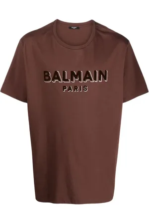 Balmain Top, Herre, Brun, 2XL, Bomuld, Brun Flocked Logo T-Shirt