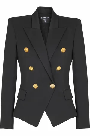 Balmain Jakke, Dame, Sort, XL, Bomuld, Grain de poudre 6-knaps tilpasset jakke