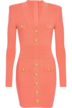 Balmain Kjole, Dame, Lyserød, S, Uld, Finstrikket kjole med knapper