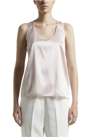 PESERICO SIGN Top, Dame, Lyserød, 3XS, Satin, Blank silke satin U-hals top