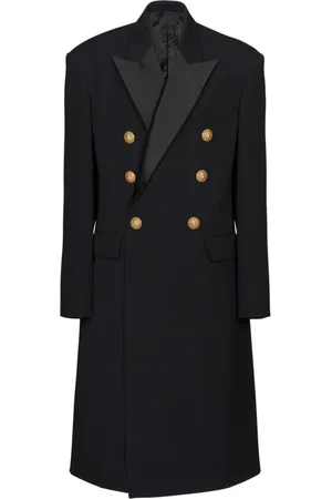 Balmain Frakke, Dame, Sort, S, Uld, Lang militærstil frakke