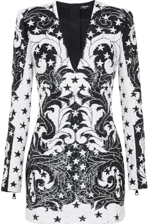Balmain Kjole, Dame, Flerfarvet, S, Broderet Paisley og Stjerne Kort Kjole