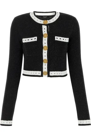 Balmain Strik, Dame, Sort, L, Lace Knit Cardigan