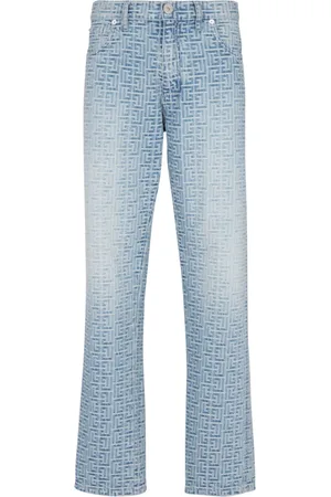 Balmain Jeans, Herre, Blå, W33, Denim, Monogrammed jacquard denim jeans