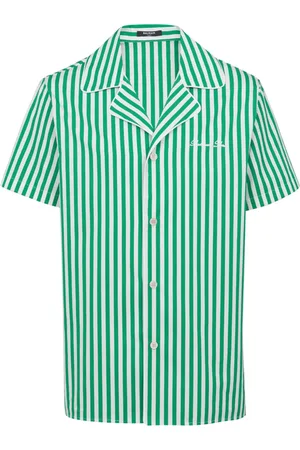 Balmain Skjorte, Herre, Grøn, 2XL, Bomuld, Kortærmet stribet bomuldspyjamas skjorte