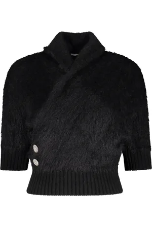 Balmain Strik, Dame, Sort, XS, Uld, V-hals sweater med pyntede knapper