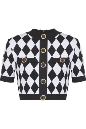 Balmain Strik, Dame, Sort, M, Uld, Diamant jacquardstrik top