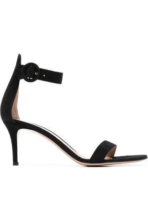 Gianvito Rossi Sko, Dame, Sort, 40 EU, Læder, Sort Ruskind Sandaler med Åben Tå