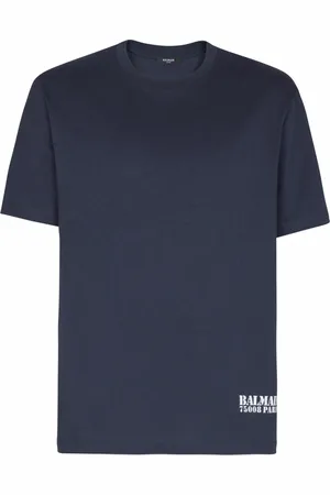 Balmain Top, Herre, Blå, XS, Bomuld, Lille stempeltrykt T-shirt