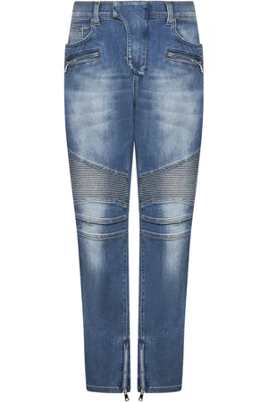 Balmain Jeans, Herre, Blå, W36, Uld, Blå Biker Jeans Slim Fit