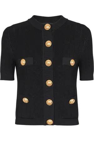 Balmain Strik, Dame, Sort, XS, Uld, 4-lommet strikket cardigan