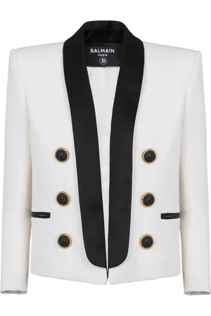Balmain Jakke, Dame, Hvid, S, Uld, Two-tone edge-to-edge jakke med 6 knapper