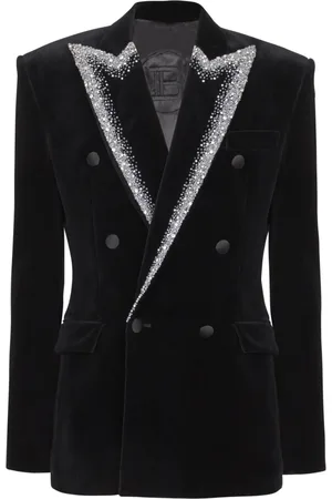 Balmain Jakke, Herre, Sort, XL, Bomuld, Fløjl jakke med broderet krave