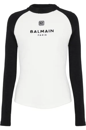 Balmain Strik, Dame, Hvid, 2XS, Uld, Retro PB bouclette jersey jumper