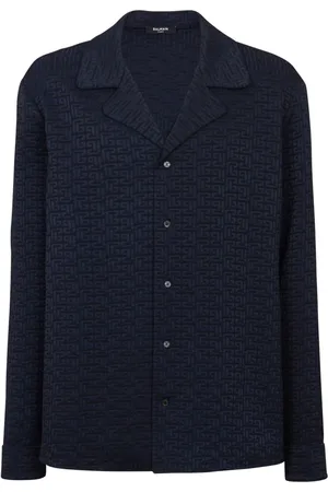 Balmain Skjorte, Herre, Blå, L, Satin, Labyrinth Jacquard Pyjamaskjorte