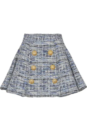 Balmain Nederdel, Dame, Blå, XS, Tweed, Plisseret svaj tweed nederdel