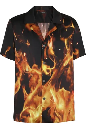 Balmain Skjorte, Herre, Flerfarvet, M, Polyester, Ildtryk pyjama-stil skjorte