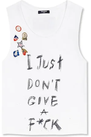 Balmain Top, Dame, Hvid, L, Bomuld, Trykt Bomuld Cropped T-Shirt