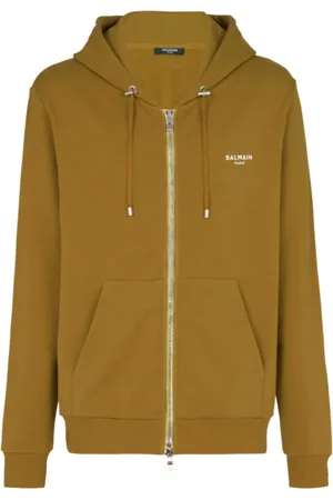 Balmain Sweathshirts & Hoodies, Herre, Grøn, XL, Bomuld, Bomulds hættetrøje i bomuld med flokket logo
