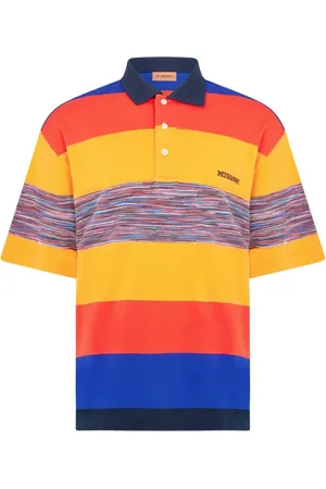 Missoni Top, Herre, Flerfarvet, M, Bomuld, Multifarvet Stribet Logo Polo Shirt