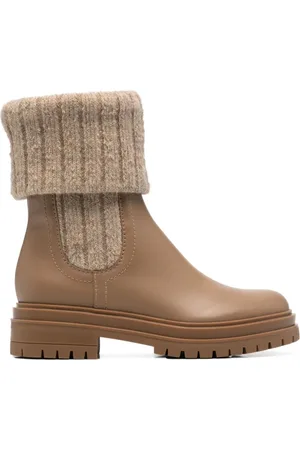 Gianvito Rossi Sko, Dame, Brun, 37 EU, Beige Strikket Panel Støvler