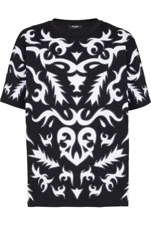 Balmain Top, Herre, Sort, XL, Bomuld, Oversized T-shirt med laserudskåret Barok-print