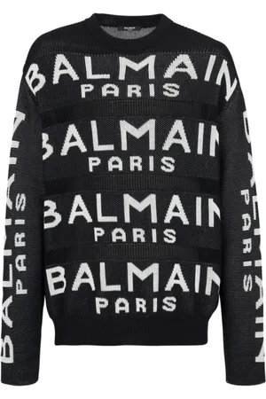 Balmain Strik, Herre, Sort, L, Uld, Strikket logo sweater