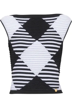 Balmain Top, Dame, Sort, M, Cropped top i rullet ginghamstrik