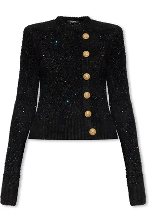 Balmain Strik, Dame, Sort, XS, Uld, Cardigan med palietter