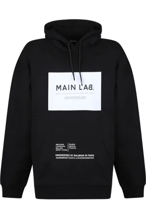 Balmain Sweathshirts & Hoodies, Herre, Sort, 2XL, Bomuld, Sort Logo Patch Hættetrøje